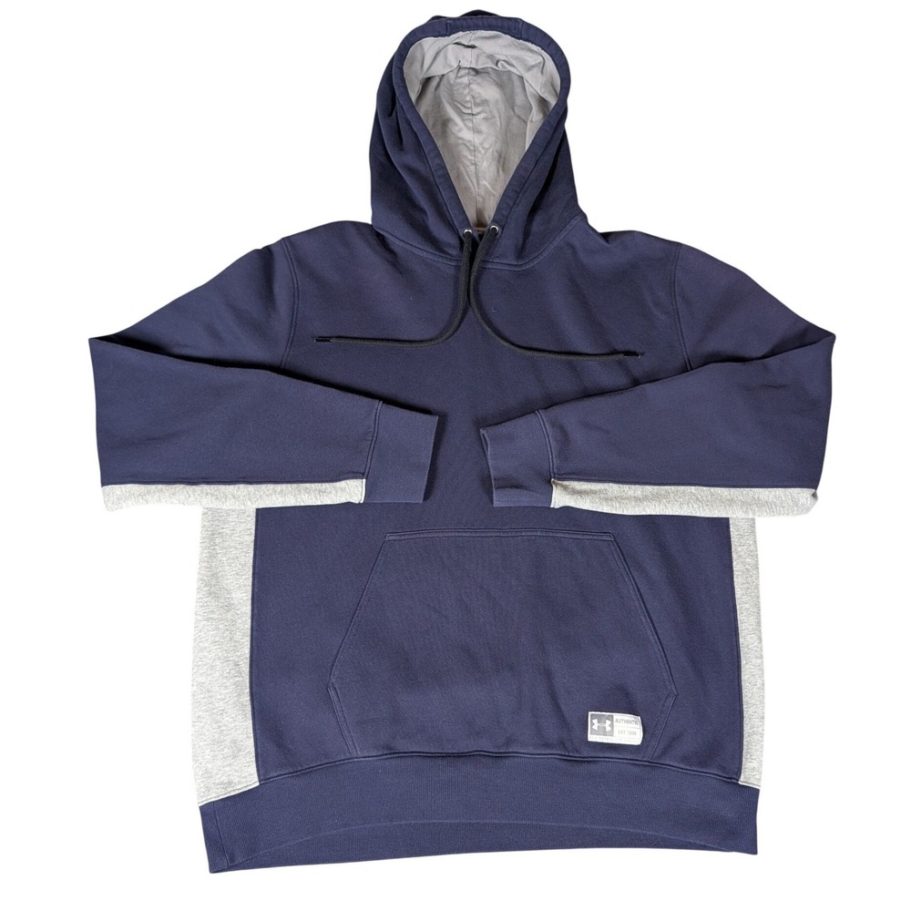 Under Armour Mens Authentic Gameday Hoodie Navy Blue Gray Colorblock Pullover LG